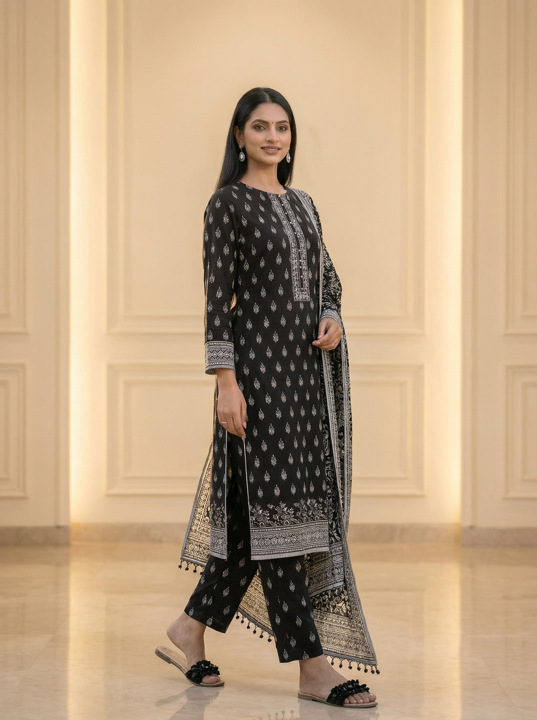 Black Blossom 3-Piece Unstitched Suit 1