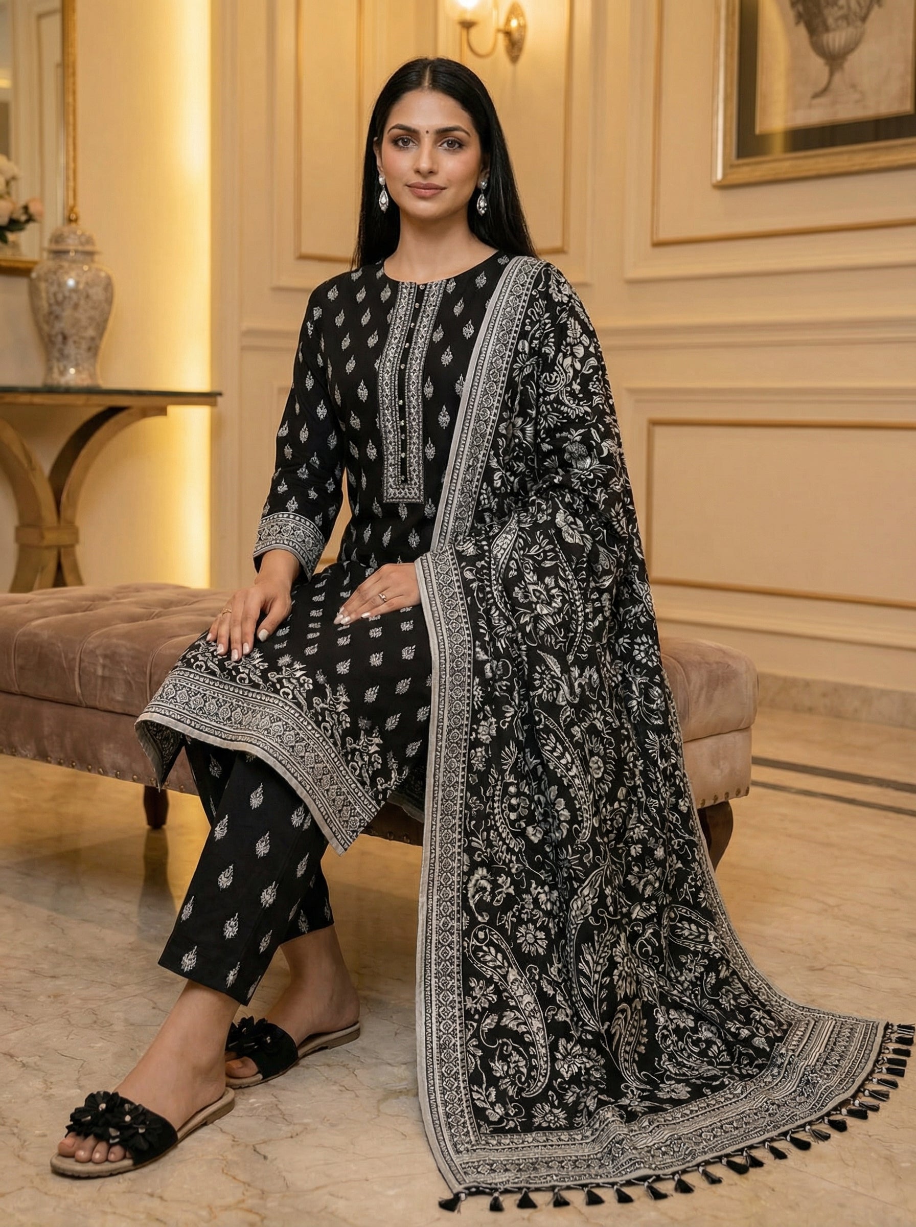Black Blossom 3-Piece Unstitched Suit 3
