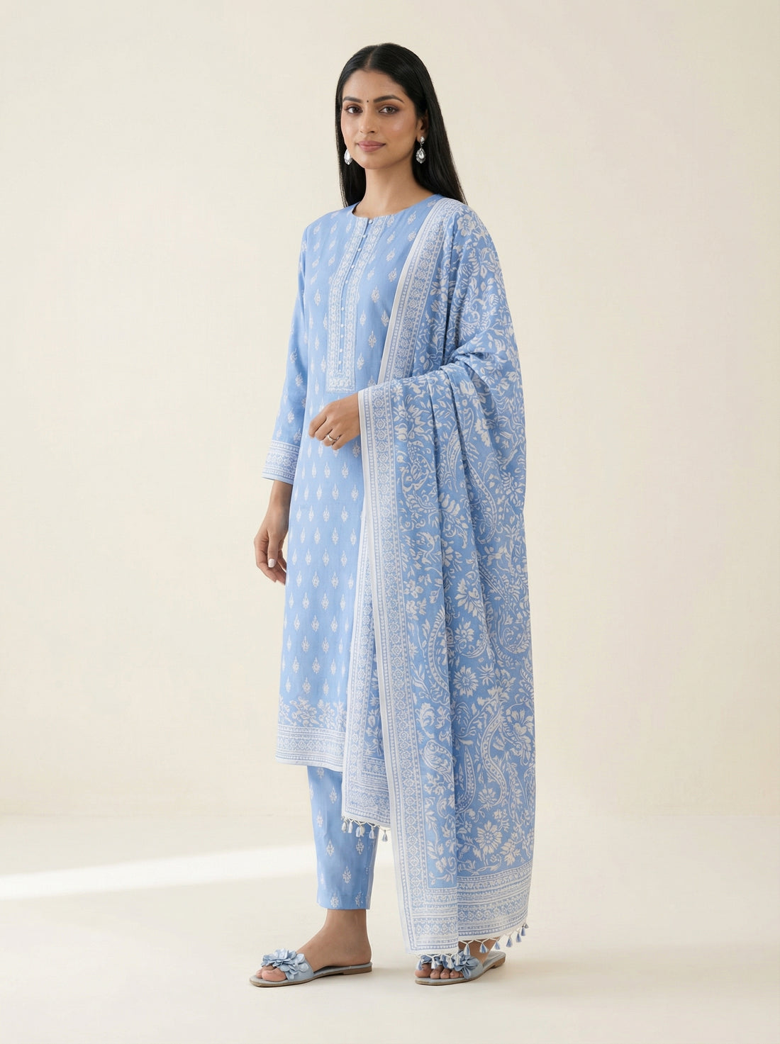 Unstitched Printed Lawn 3 piece Suit-Blue Horizon