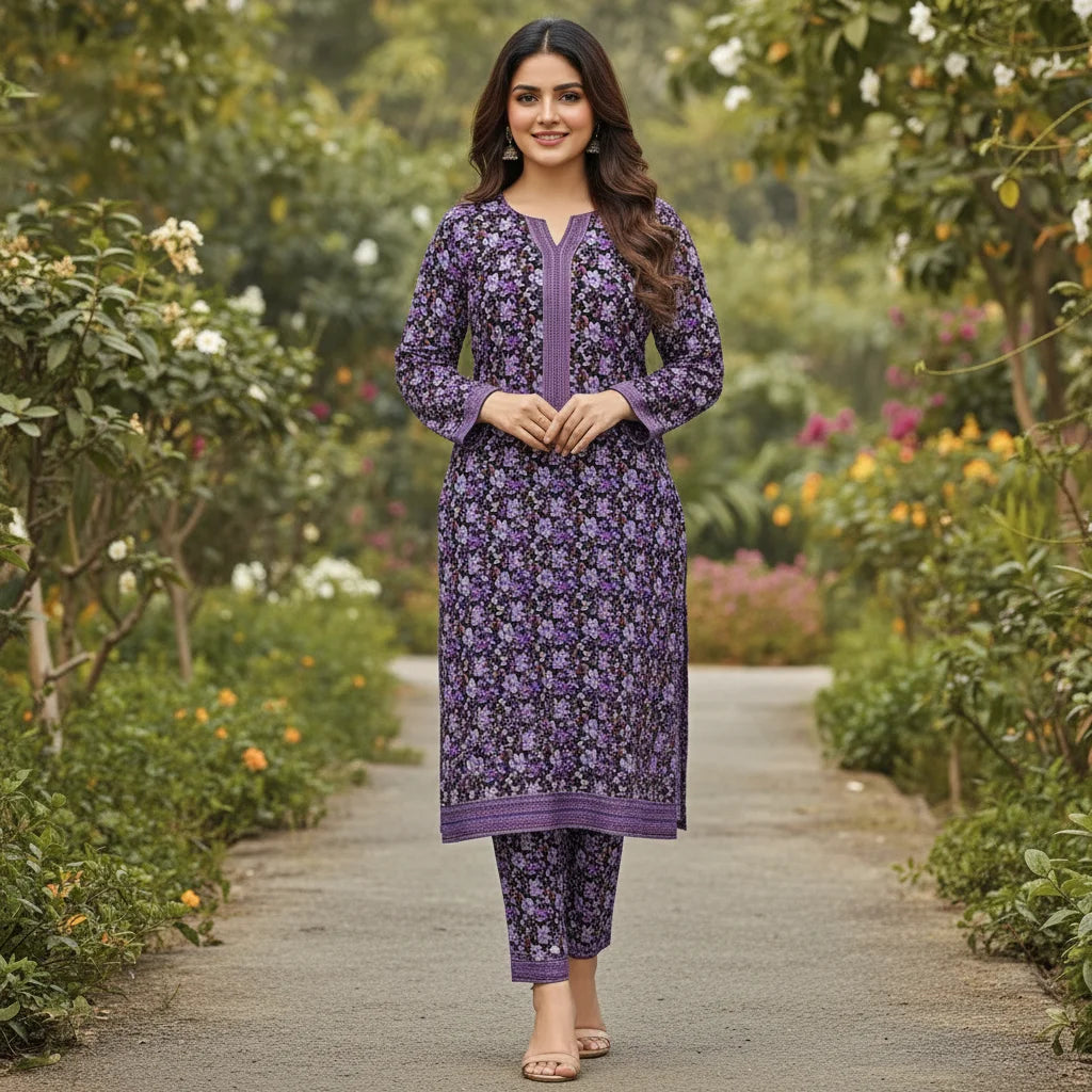 Unstitched Printed Swiss Lawn 2 piece Suit - Royal Violet