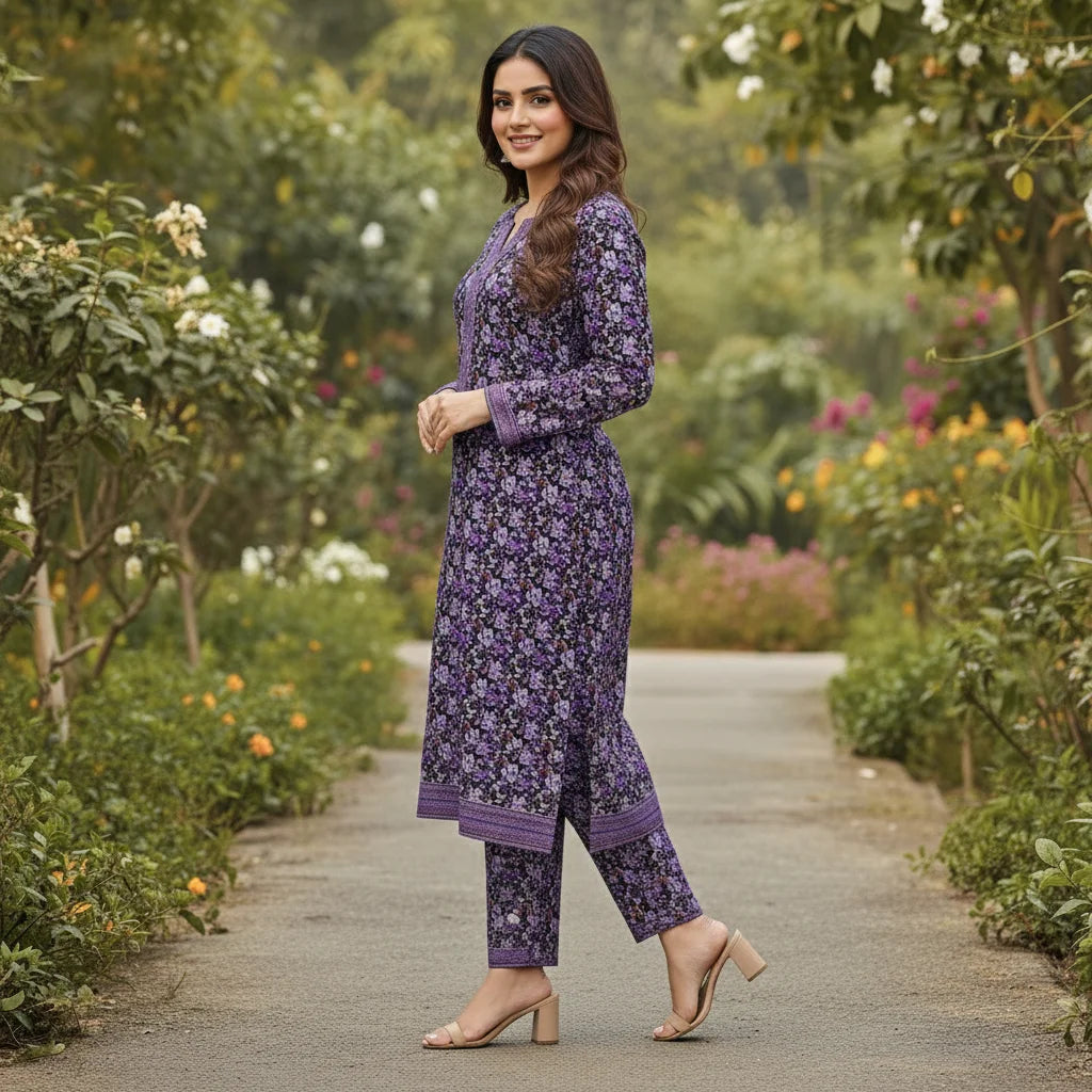 Unstitched Printed Swiss Lawn 2 piece Suit - Royal Violet