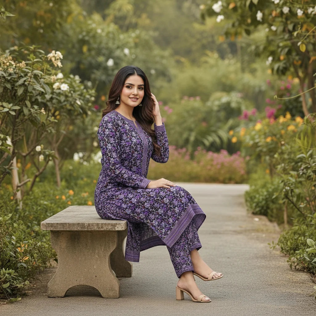 Unstitched Printed Swiss Lawn 2 piece Suit - Royal Violet