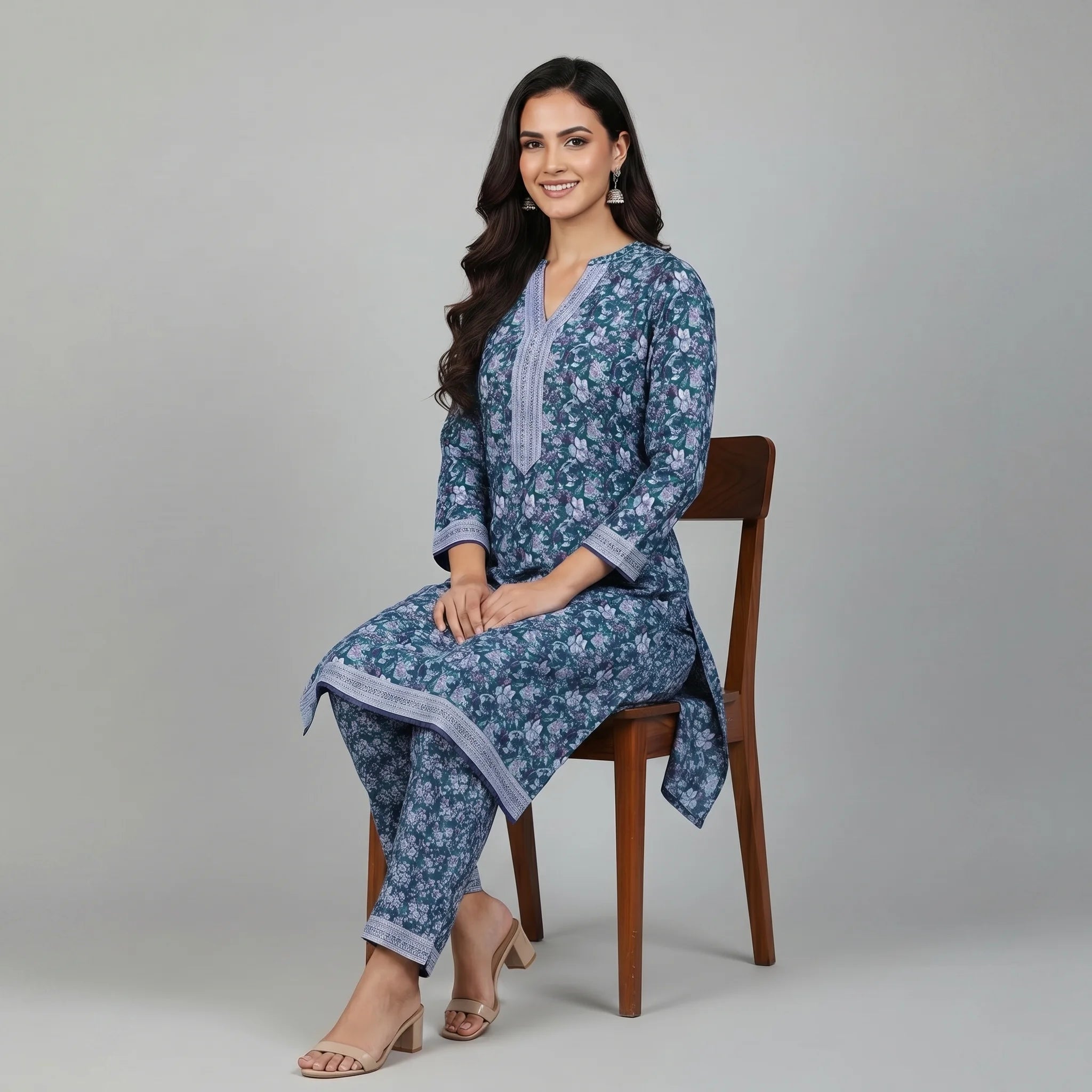 Unstitched Printed Swiss Lawn 2 Piece – Teal Bloom