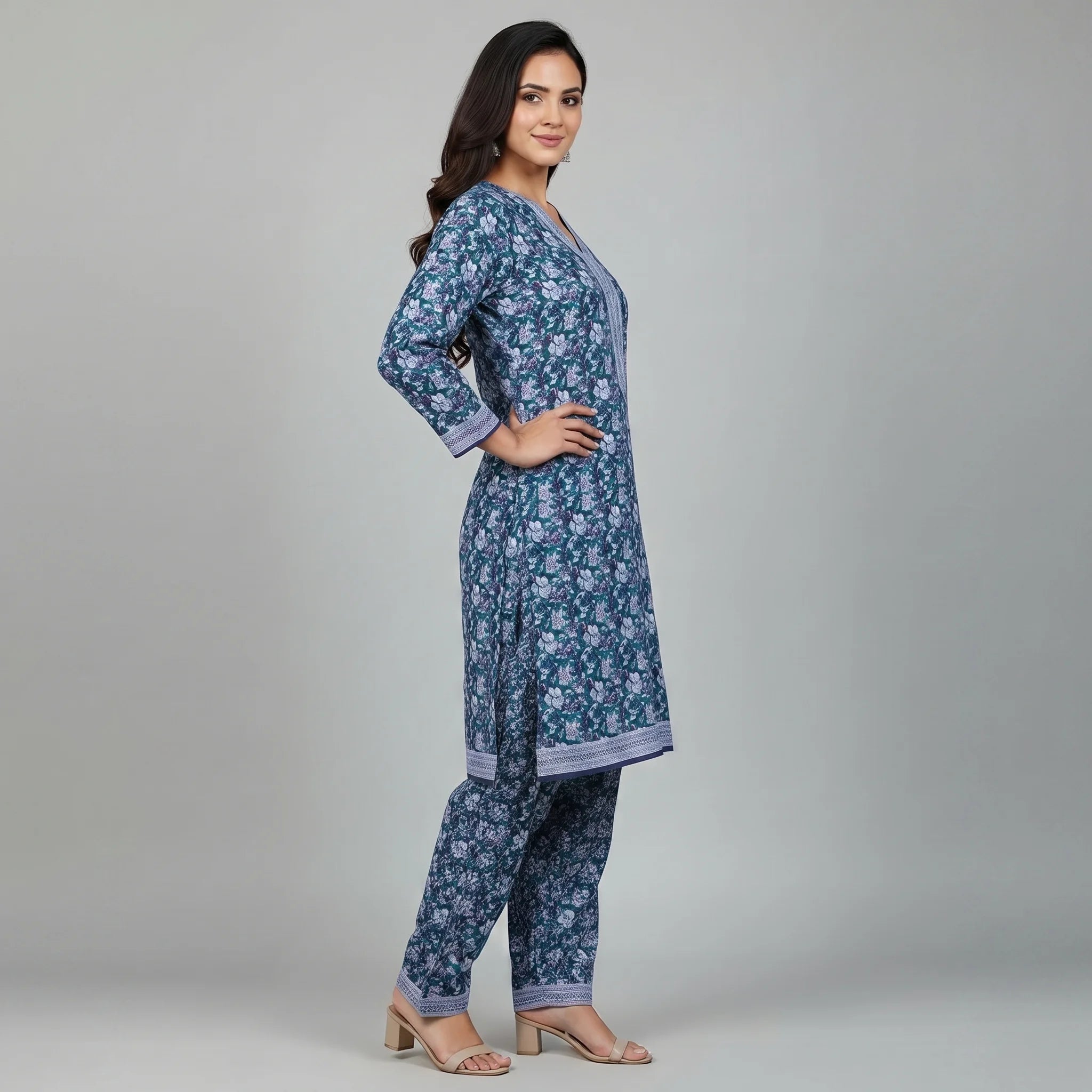 Unstitched Printed Swiss Lawn 2 Piece – Teal Bloom