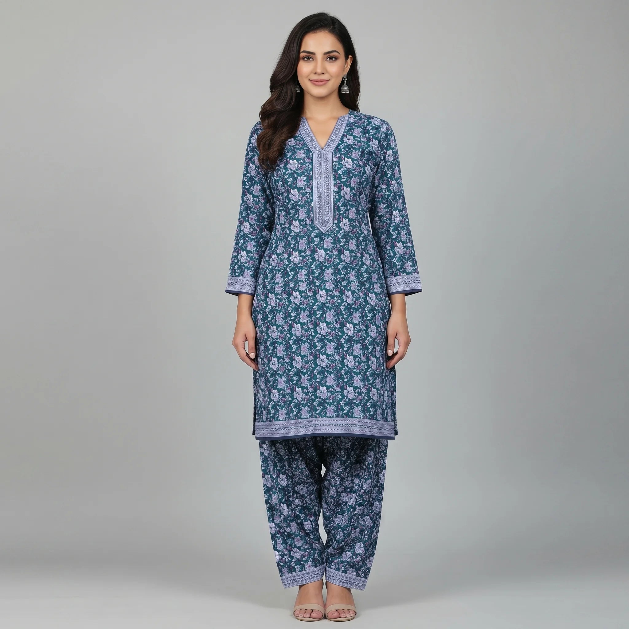 Unstitched Printed Swiss Lawn 2 Piece – Teal Bloom