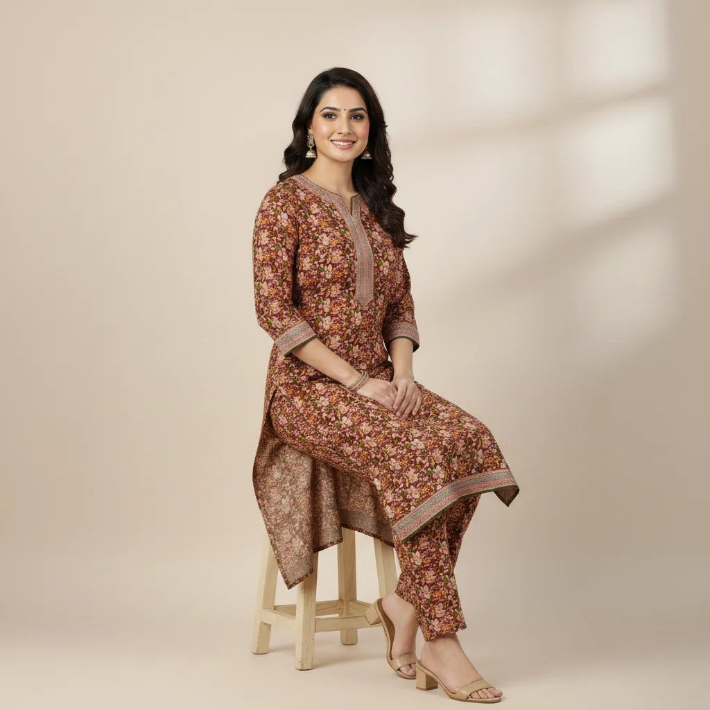Unstitched Printed Lawn 2 piece - Rust Garden