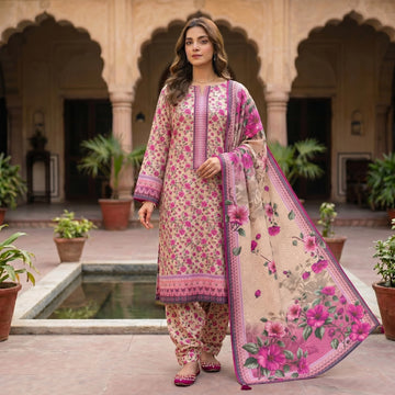 Unstitched Printed Lawn 3 piece Suit-Gulbahar Bloom