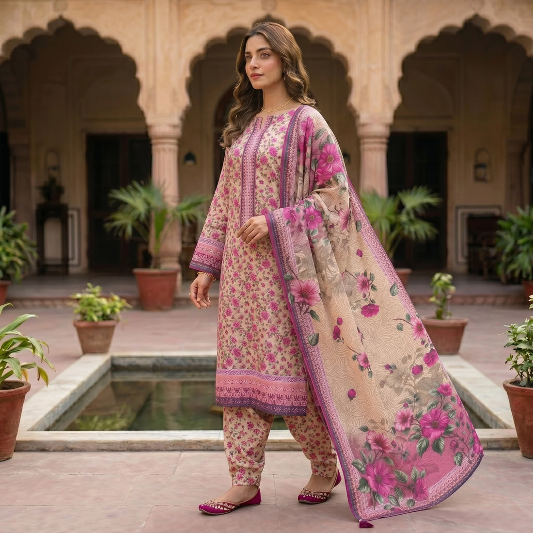 Unstitched Printed Lawn 3 piece Suit-Gulbahar Bloom