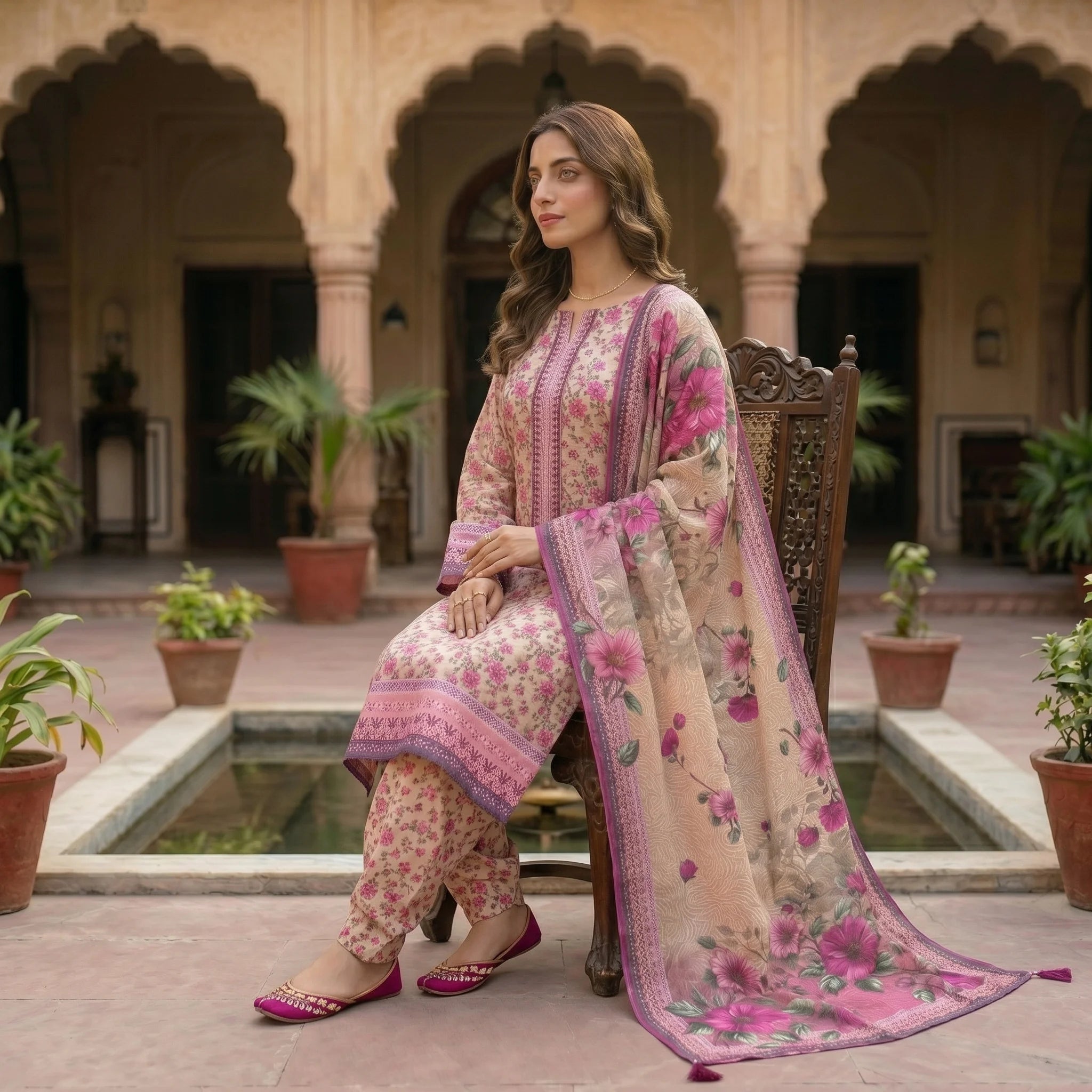 Unstitched Printed Lawn 3 piece Suit-Gulbahar Bloom